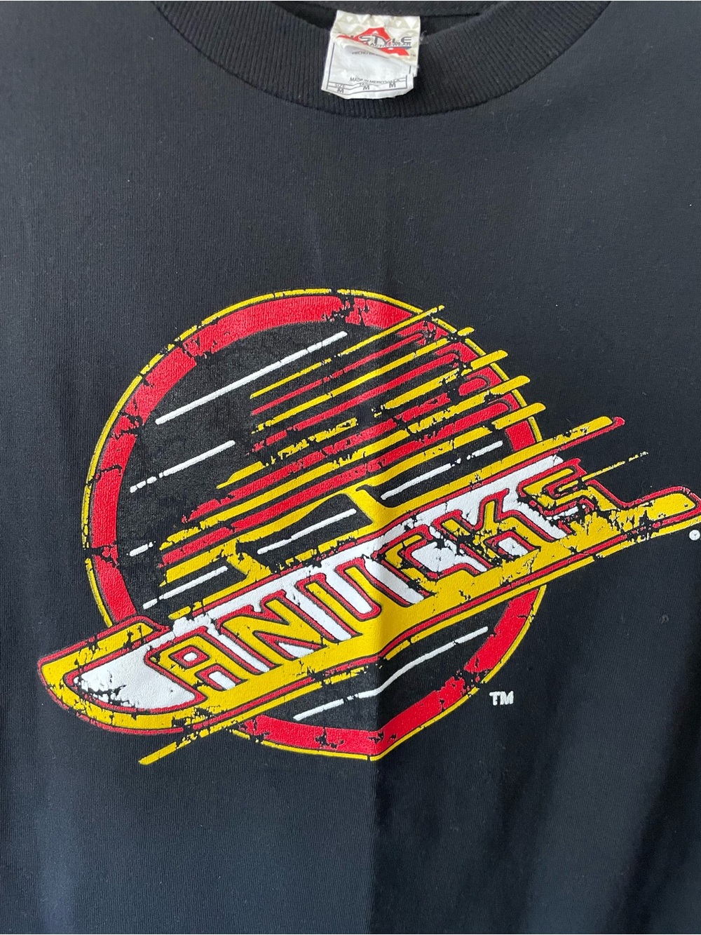 Y2K Vintage Vancouver Canucks Flying Skate T-Shirt Alstyle Mid 2000s Black - Picture 3 of 5